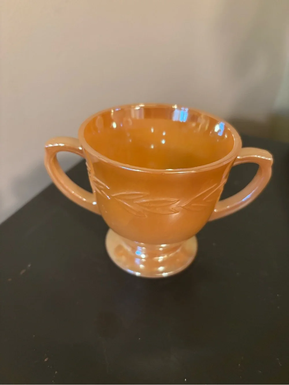Vintage Fire King Peach Luster Laurel Leaf Creamer & Sugar Bowl Set MCM Glass